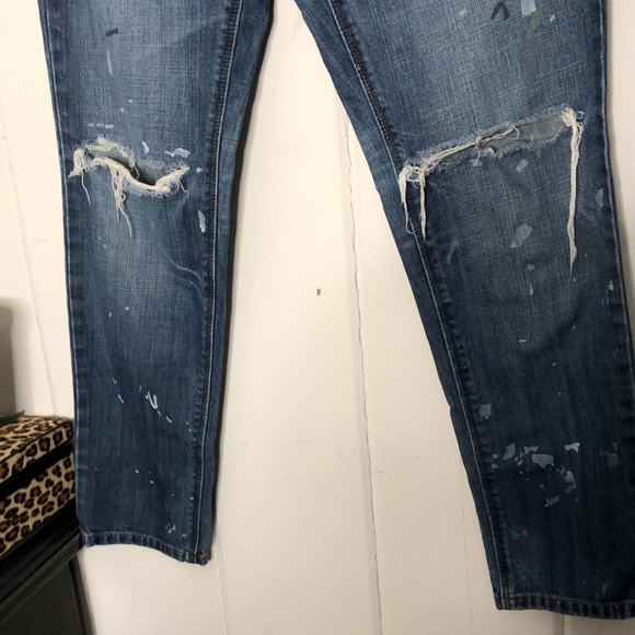 LOFT Lean Boyfriend Paint Splatter Distressed Deconstructed Mid Rise Jeans 4/27 - Picture 8 of 13